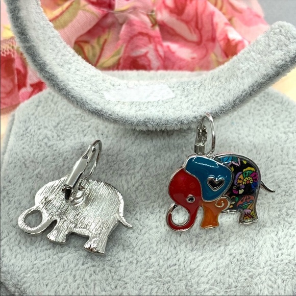 Enamel Elephant Earrings - Picture 3 of 3